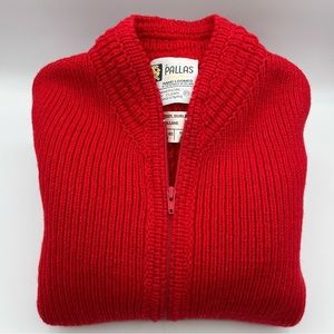 Vtg Irish Wool Cardigan Sweater Jacket Zipper Red Pallas Cozy EUC New